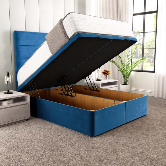 Athens Ottoman Divan Bed - Blue Plush Velvet