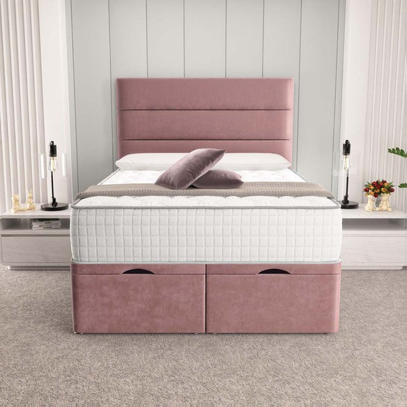 Athens Ottoman Divan Bed - Pink Plush Velvet