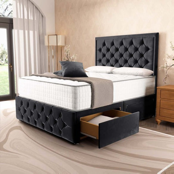 Barcelona Divan Bed - Black Plush Velvet