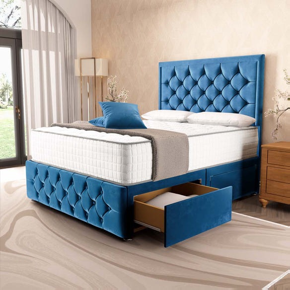 Barcelona Divan Bed - Blue Plush Velvet