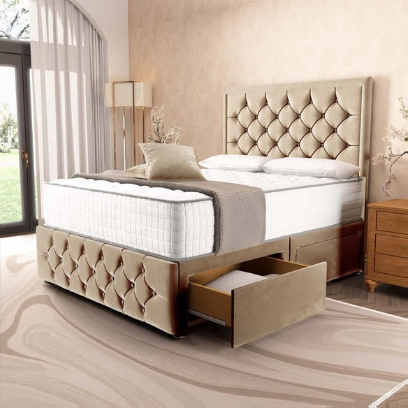 Barcelona Divan Bed - Mink Plush Velvet
