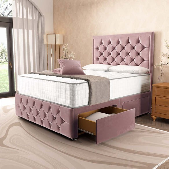 Barcelona Divan Bed - Pink Plush Velvet
