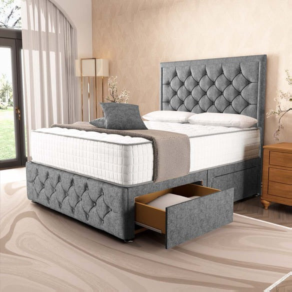 Barcelona Divan Bed - Silver Chenille