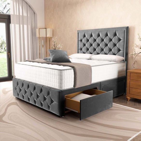 Barcelona Divan Bed - Steel Plush Velvet