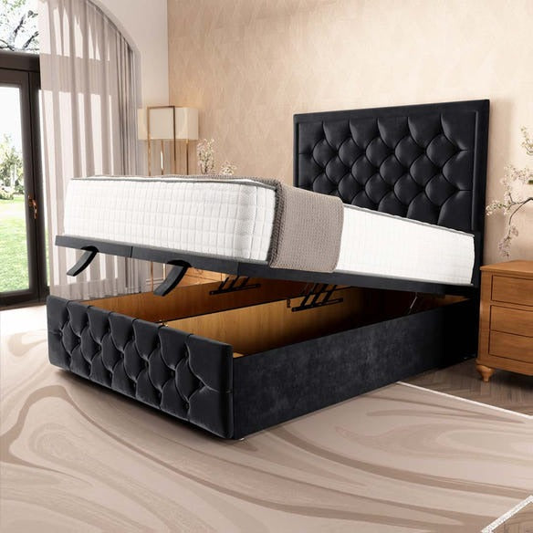 Barcelona Ottoman Divan Bed - Black Plush Velvet