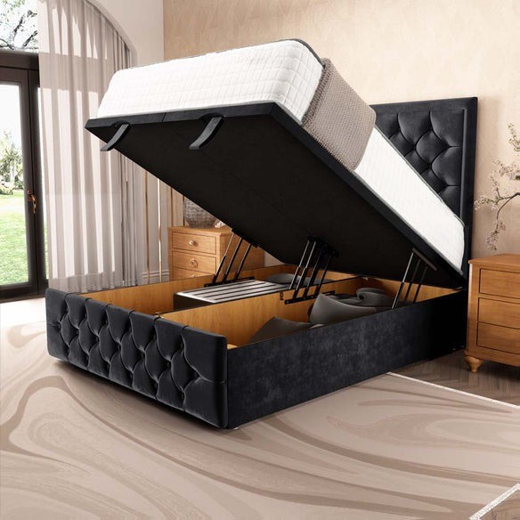 Barcelona Ottoman Divan Bed - Black Plush Velvet