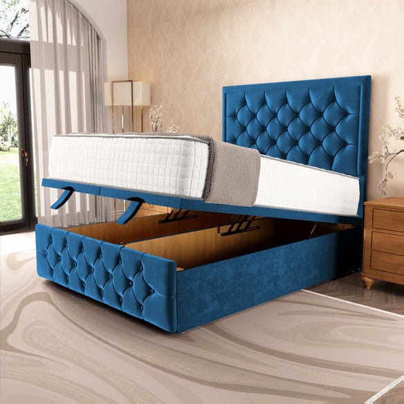 Barcelona Ottoman Divan Bed - Blue Plush Velvet