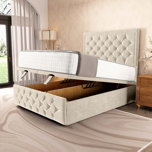 Barcelona Ottoman Divan Bed - Cream Plush Velvet