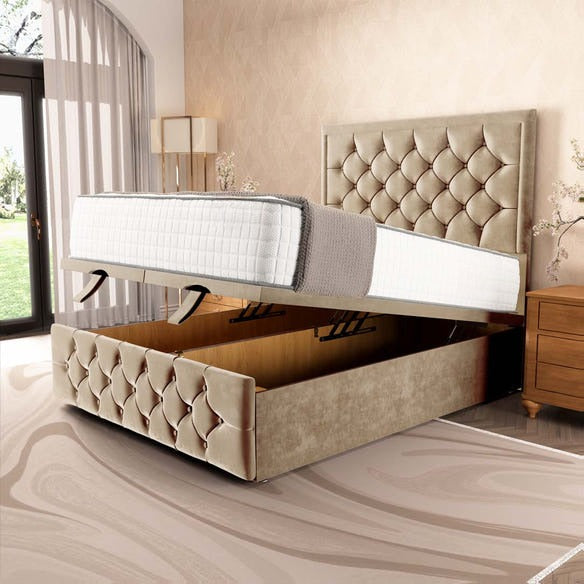 Barcelona Ottoman Divan Bed - Mink Plush Velvet