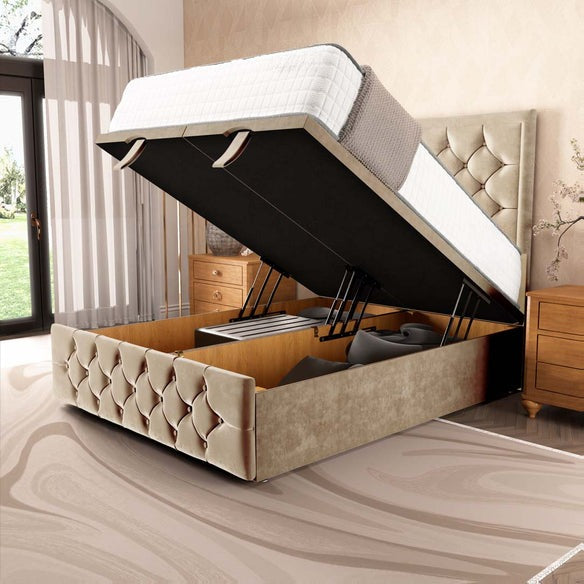 Barcelona Ottoman Divan Bed - Mink Plush Velvet