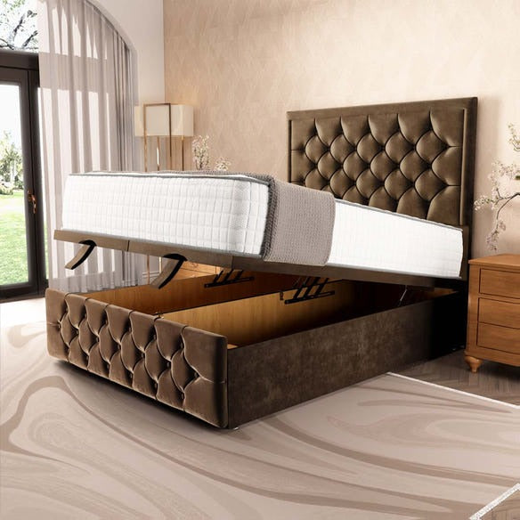 Barcelona Ottoman Divan Bed - Mocca Plush Velvet