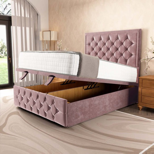 Barcelona Ottoman Divan Bed - Pink Plush Velvet