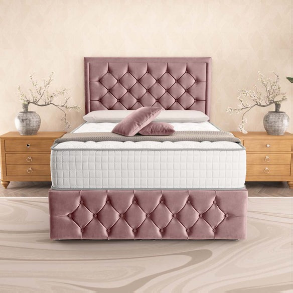 Barcelona Ottoman Divan Bed - Pink Plush Velvet