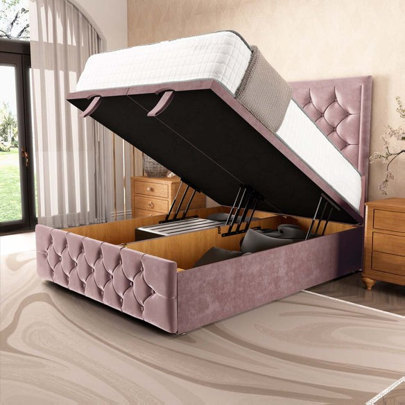 Barcelona Ottoman Divan Bed - Pink Plush Velvet