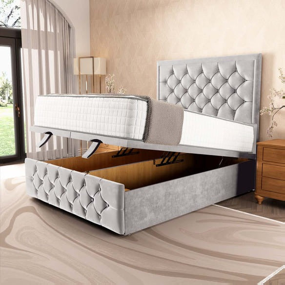 Barcelona Ottoman Divan Bed - Silver Plush Velvet