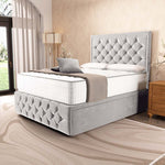 Barcelona Ottoman Divan Bed - Silver Plush Velvet