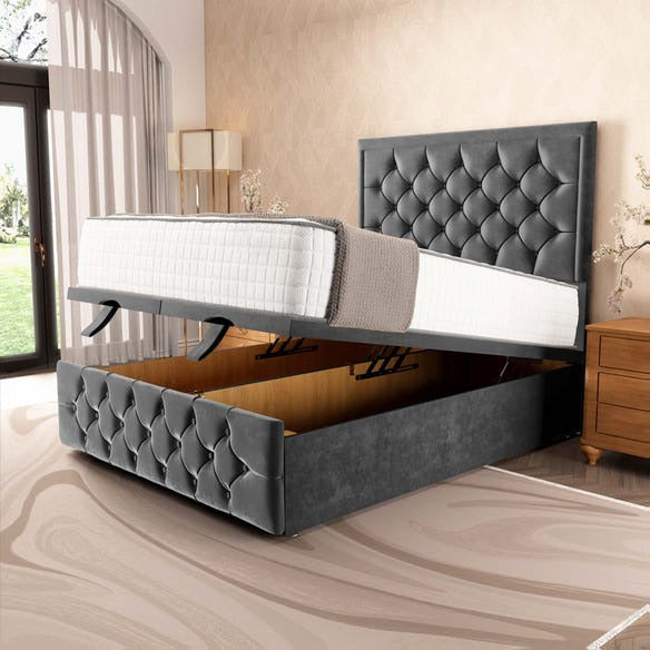 Barcelona Ottoman Divan Bed - Steel Plush Velvet