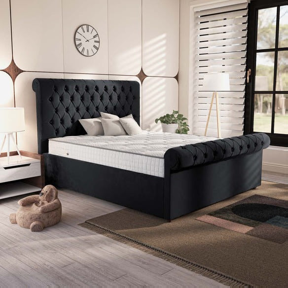 Berlin Upholstered Bed - Black Plush Velvet