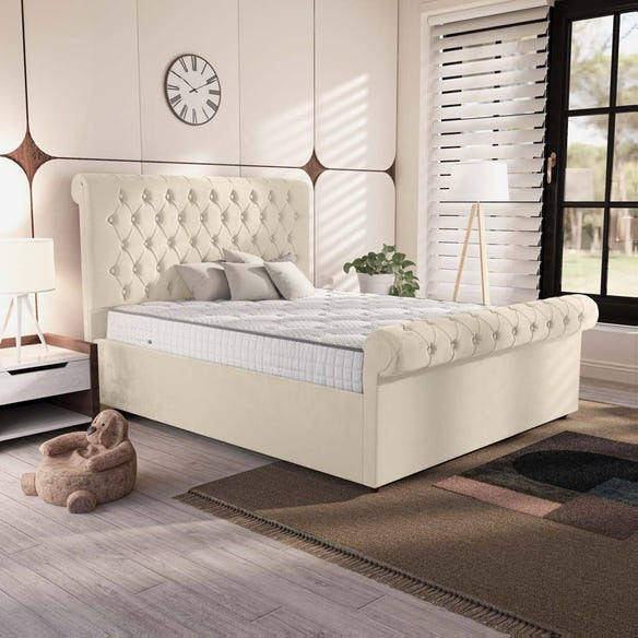 Berlin Upholstered Bed - Cream Plush Velvet