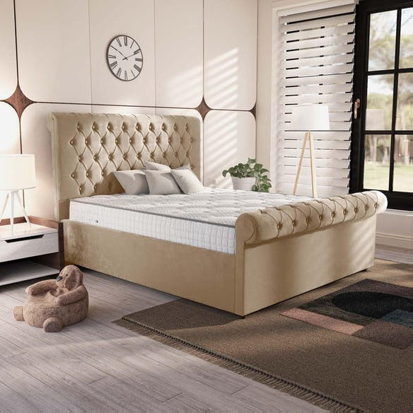 Berlin Upholstered Bed - Mink Plush Velvet