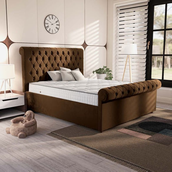 Berlin Upholstered Bed - Mocca Plush Velvet