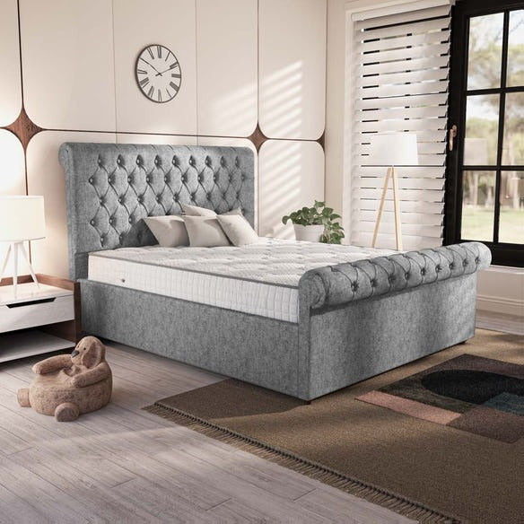Berlin Upholstered Bed - Silver Chenille