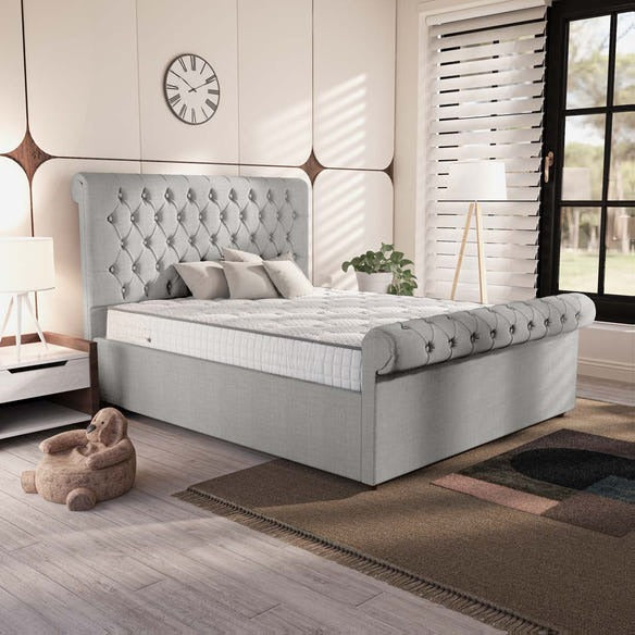 Berlin Upholstered Bed - Silver Linoso