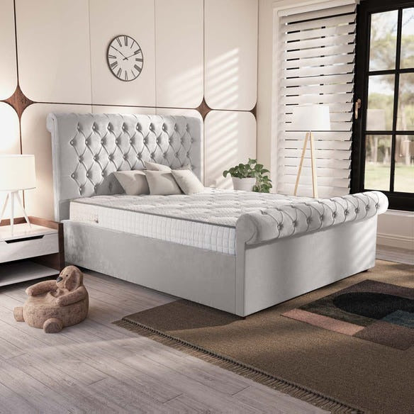 Berlin Upholstered Bed - Silver Plush Velvet