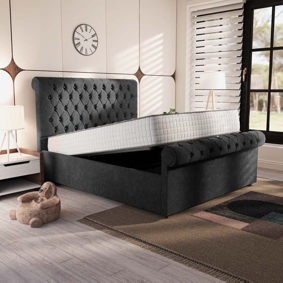 Berlin Upholstered Ottoman Bed - Black Naples
