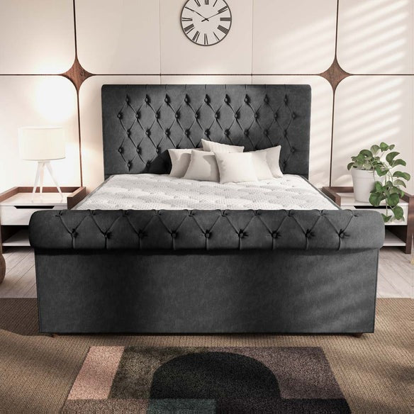 Berlin Upholstered Ottoman Bed - Black Naples