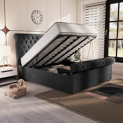Berlin Upholstered Ottoman Bed - Black Naples