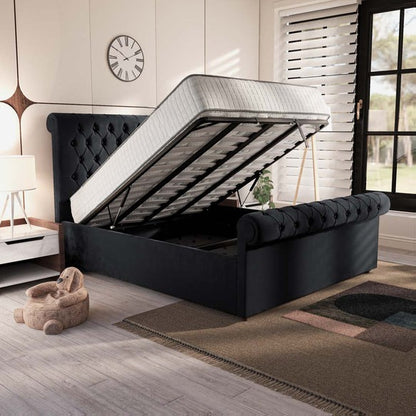 Berlin Upholstered Ottoman Bed - Black Plush Velvet
