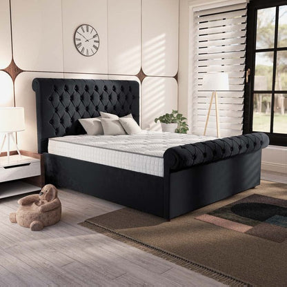 Berlin Upholstered Ottoman Bed - Black Plush Velvet