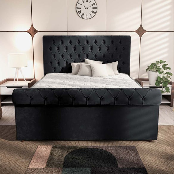 Berlin Upholstered Ottoman Bed - Black Plush Velvet