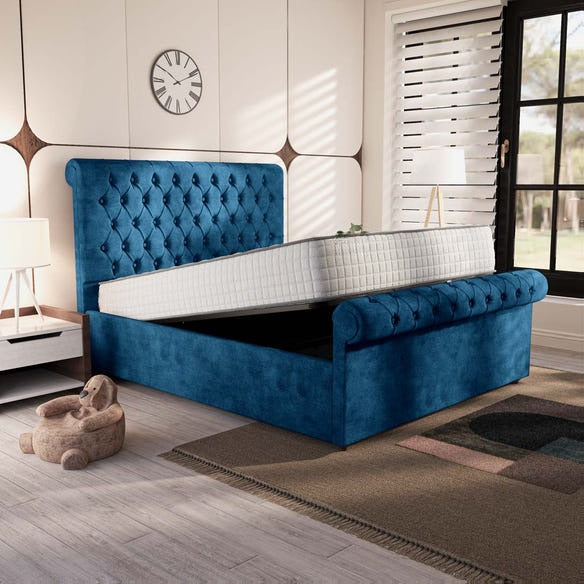 Berlin Upholstered Ottoman Bed - Blue Coniston