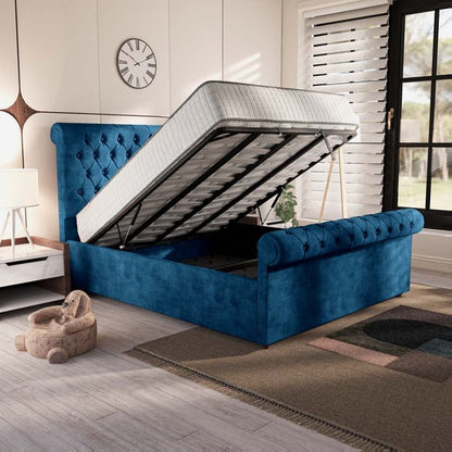 Berlin Upholstered Ottoman Bed - Blue Coniston