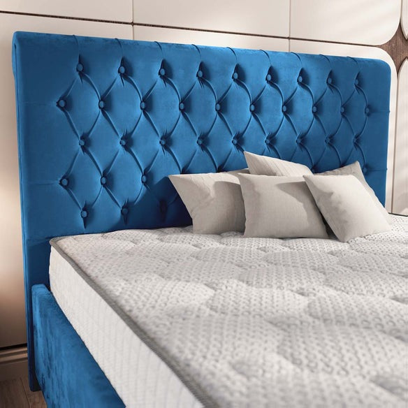 Berlin Upholstered Ottoman Bed - Blue Plush Velvet