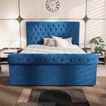Berlin Upholstered Ottoman Bed - Blue Plush Velvet