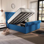 Berlin Upholstered Ottoman Bed - Blue Plush Velvet