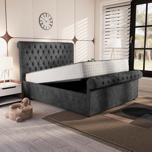 Berlin Upholstered Ottoman Bed - Charcoal Coniston