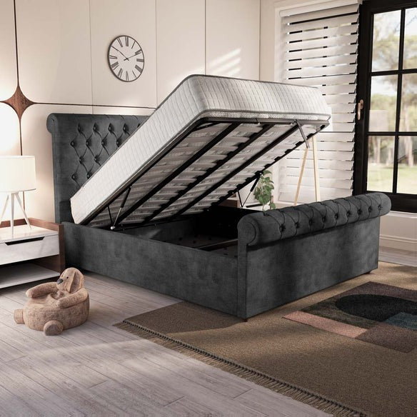 Berlin Upholstered Ottoman Bed - Charcoal Coniston