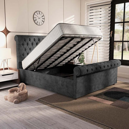Berlin Upholstered Ottoman Bed - Charcoal Coniston