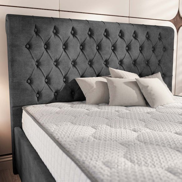 Berlin Upholstered Ottoman Bed - Charcoal Coniston