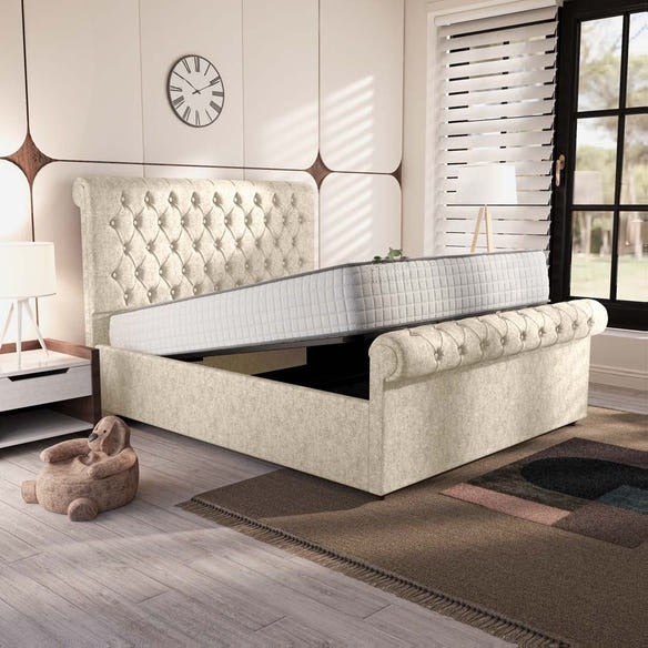 Berlin Upholstered Ottoman Bed - Cream Chenille