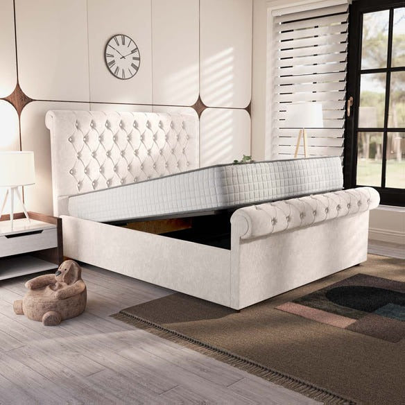 Berlin Upholstered Ottoman Bed - Cream Naples
