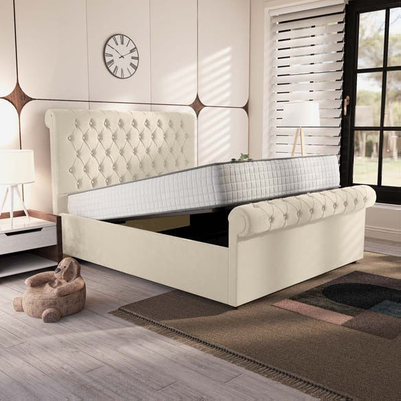 Berlin Upholstered Ottoman Bed - Cream Plush Velvet