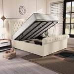 Berlin Upholstered Ottoman Bed - Cream Plush Velvet