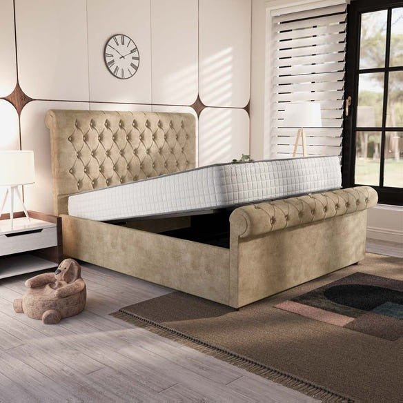 Berlin Upholstered Ottoman Bed - Mink Coniston