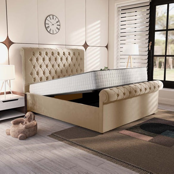 Berlin Upholstered Ottoman Bed - Mink Plush Velvet