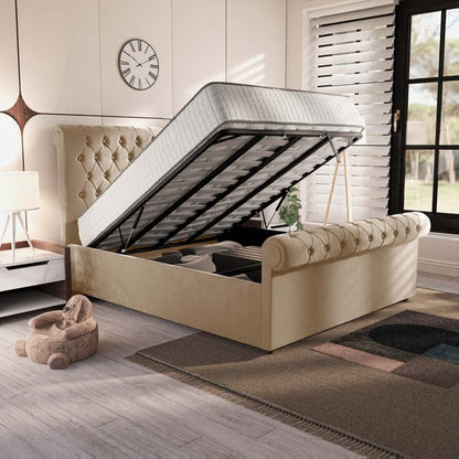 Berlin Upholstered Ottoman Bed - Mink Plush Velvet